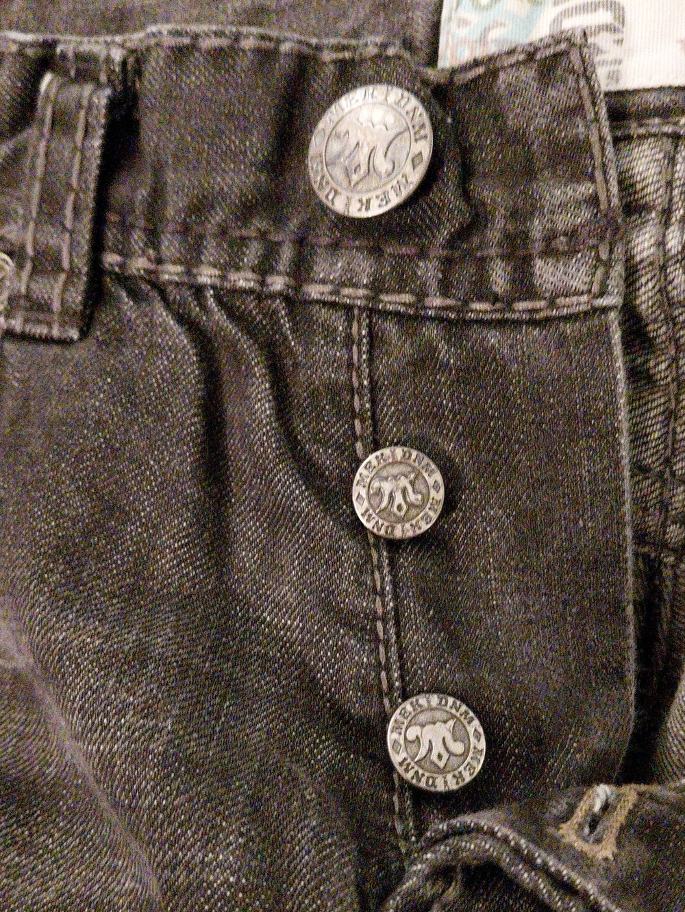MEC DENIM Men's Black Distressed Jean. NATAL BOOTCUT Size 34X34 Button Fly - Picture 8 of 15